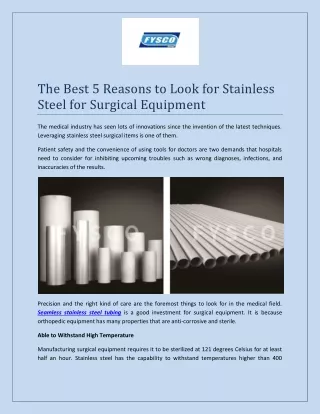 The Best 5 Reasons to Look for Stainless Steel for Surgical Equipment