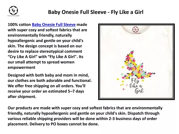 baby onesie full sleeve fly like a girl