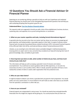 10 Questions You Should Ask a Financial Advisor Or Financial Planner