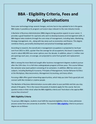 BBA - Eligibility Criteria, Fees and Popular Specialisations
