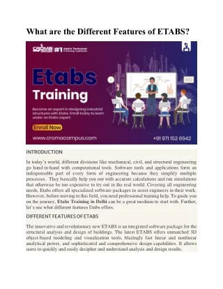 what are the different features of etabs