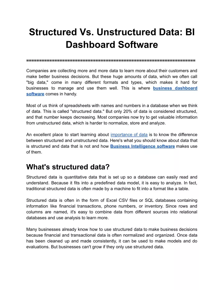 structured vs unstructured data bi dashboard