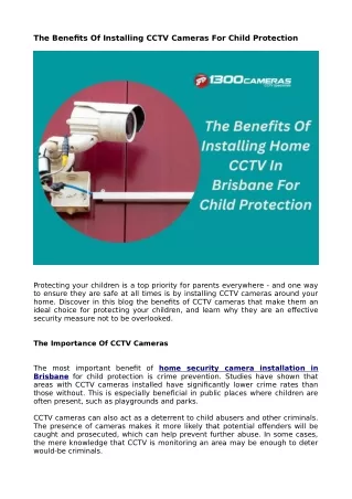 The Benefits Of Installing Home CCTV In Brisbane For Child Protection