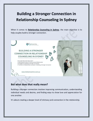 Building a Stronger Connection in Relationship Counseling In Sydney