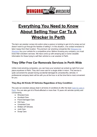 Everything You Need to Know About Selling Your Car To A Wrecker In Perth