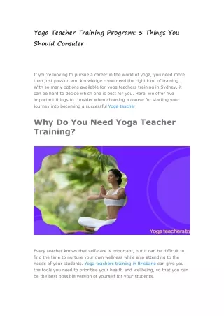 Yoga Teacher Training Program 5 Things You Should Consider