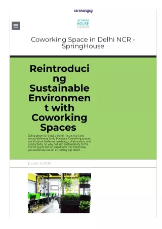 Reintroducing Sustainable Environment with Coworking Spaces