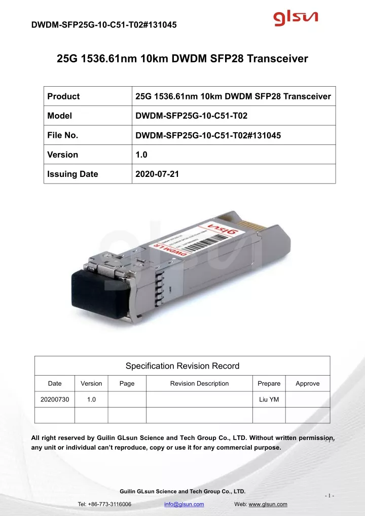 dwdm sfp25g 10 c51 t02 131045