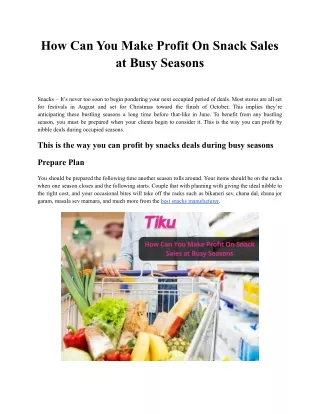 How Can You Make Profit On Snack Sales at Busy Seasons