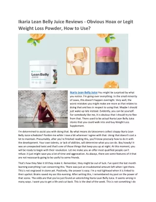 Ikaria Lean Belly Juice Reviews