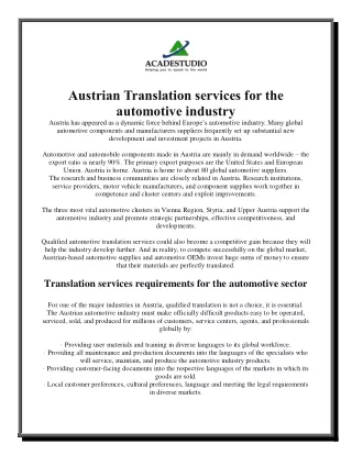 Austrian Translation services for the automotive industry