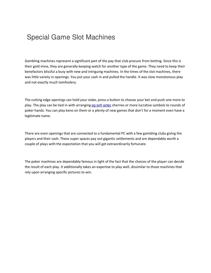 special game slot machines