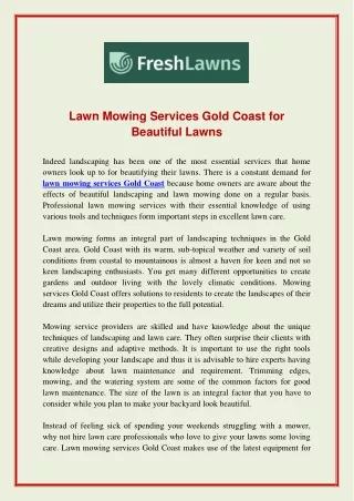Lawn Mowing Services Gold Coast for Beautiful Lawns