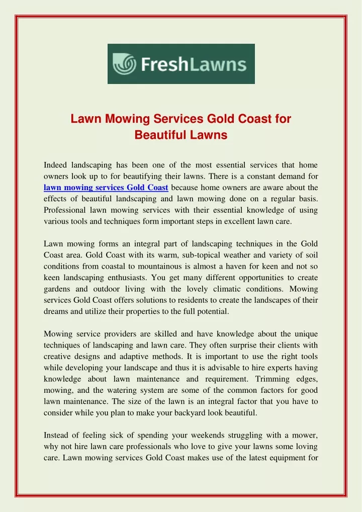 lawn mowing services gold coast for beautiful