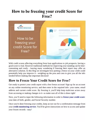 How to be freezing your credit Score for Free?