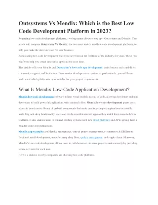 outsystems vs mendix which is the best low code