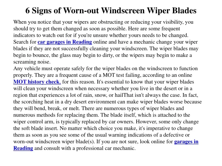 6 signs of worn out windscreen wiper blades