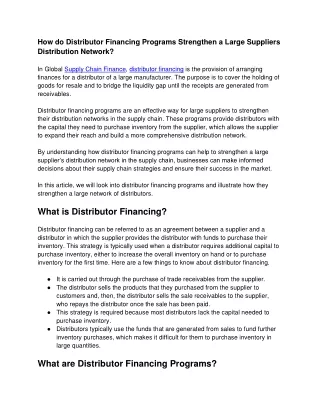 how do distributor financing programs strengthen