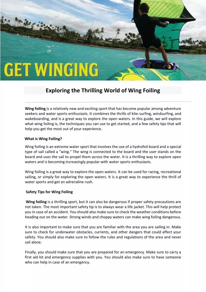 exploring the thrilling world of wing foiling