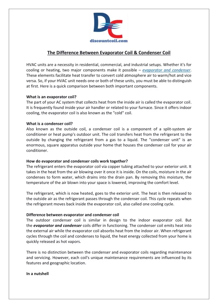 the difference between evaporator coil condenser