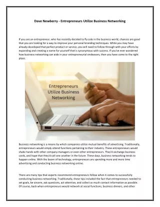 Dave Newberry - Entrepreneurs Utilize Business Networking