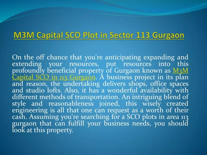 m3m capital sco plot in sector 113 gurgaon