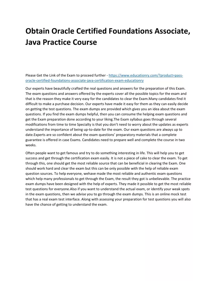 obtain oracle certified foundations associate