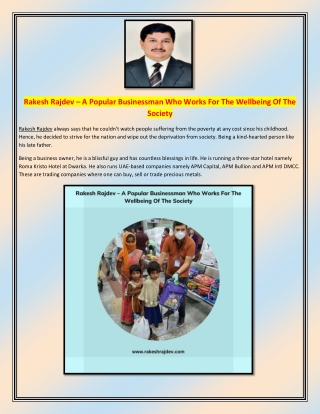Rakesh Rajdev – A Popular Businessman Who Works For The Wellbeing Of The Society