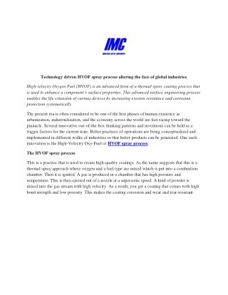 technology driven hvof spray process altering