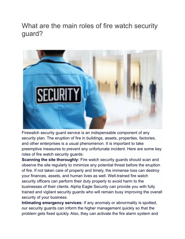 what are the main roles of fire watch security