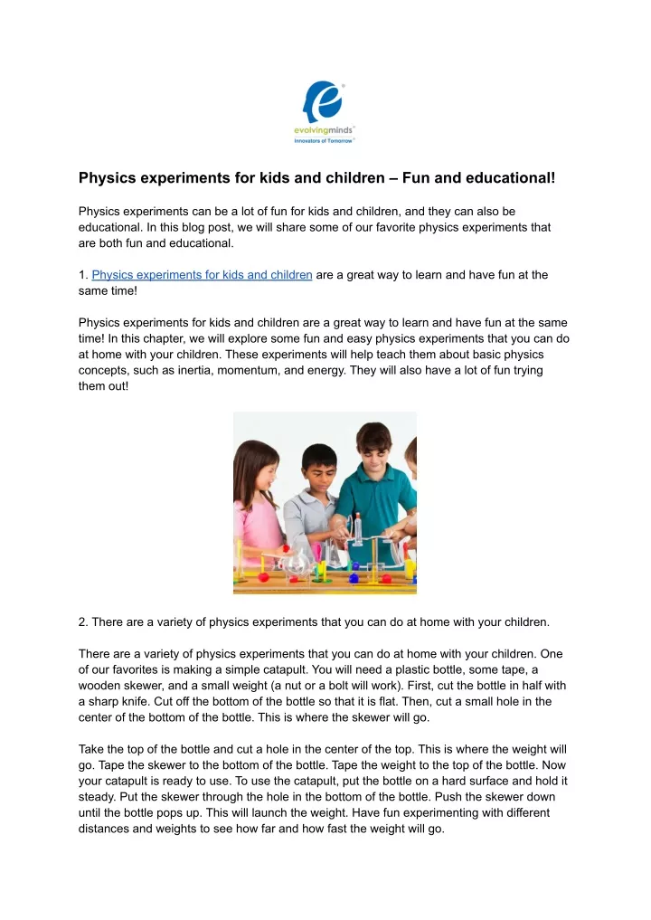 physics experiments for kids and children