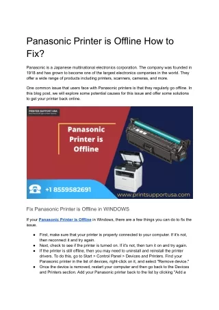 Panasonic Printer is Offline How to Fix