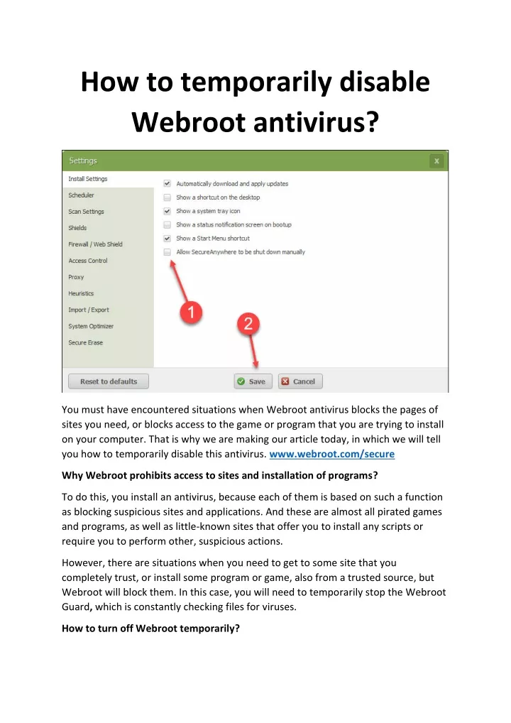 how to temporarily disable webroot antivirus