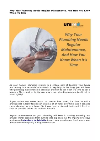 Why Your Plumbing Needs Regular Maintenance, And How You Know When It's Time