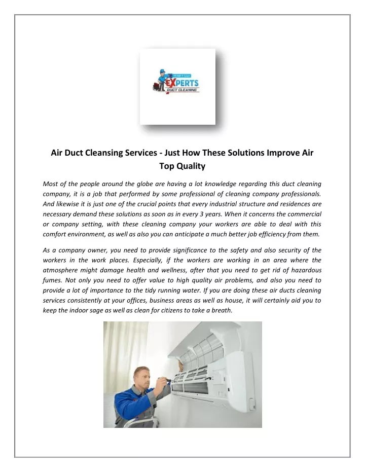 air duct cleansing services just how these