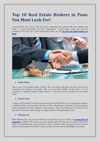 Top 10 Real Estate Brokers in Pune You Must Look For!