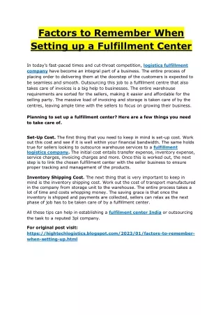 factors to remember when setting up a fulfillment