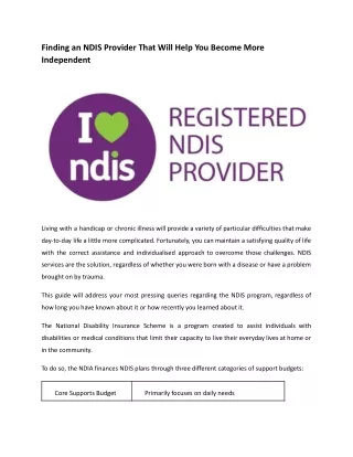 Finding an NDIS Provider That Will Help You Become More Independent