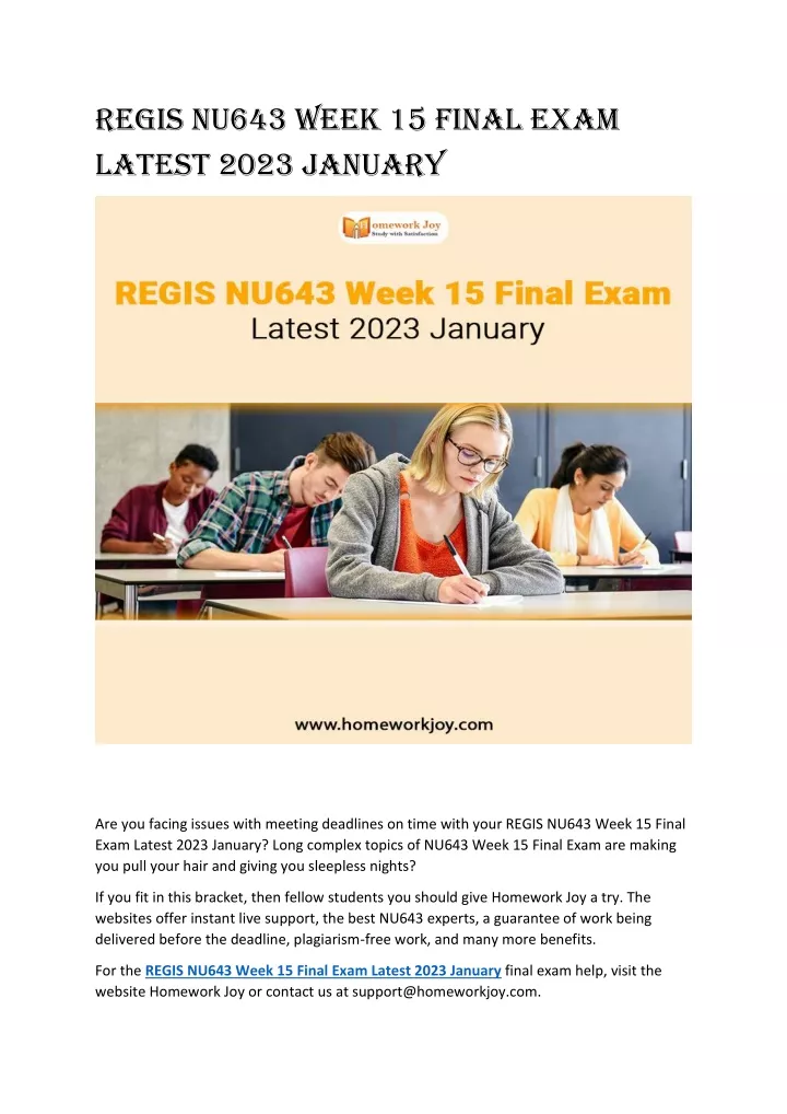 regis nu643 week 15 final exam latest 2023 january