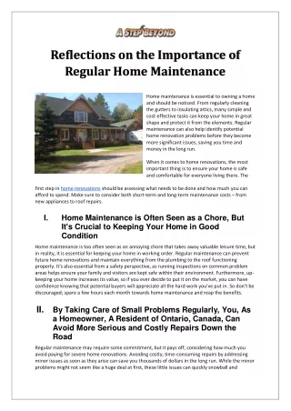 Reflections on the Importance of Regular Home Maintenance