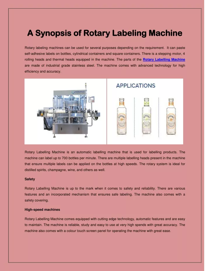 a synopsis of rotary labeling machine a synopsis
