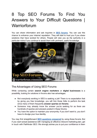 8 Top SEO Forums To Find You Answers to Your Difficult Questions _ Warriorforum