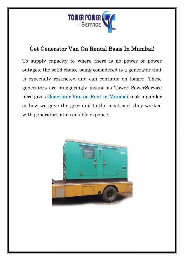 get generator get generator van on rental basis