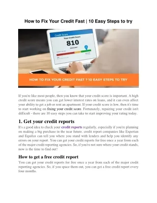 how to fix your credit fast 10 easy steps to try