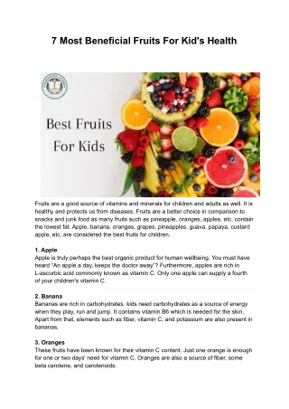 7 Most Beneficial Fruits For Kid's Health