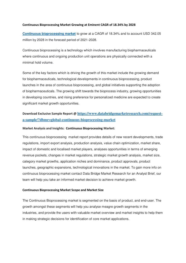 continuous bioprocessing market growing