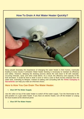 What Is The Quickest Way To Drain A Hot Water Heater?
