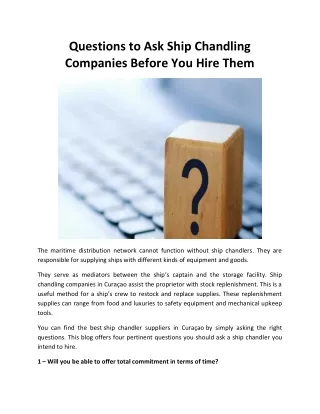 Questions to Ask Ship Chandling Companies Before You Hire Them