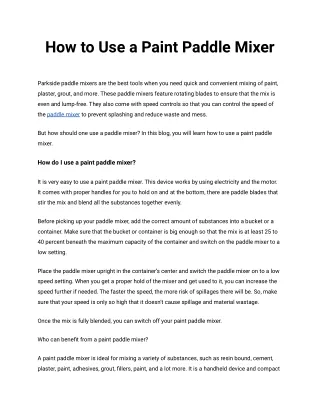 How to Use a Paint Paddle Mixer