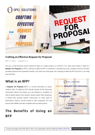 What is The Benefit of using a Request For Proposal | Opelsolutions